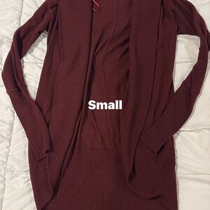 Women's Open-Front Long Cardigan Sweater - Burgundy, Small
